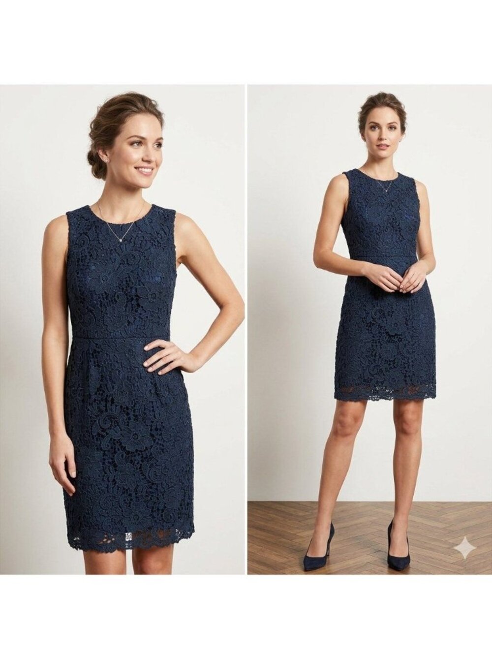 J.Crew Sheath Dress Size 10 Petite Intricate Floral Lace Sleeveless Blue Keyhole